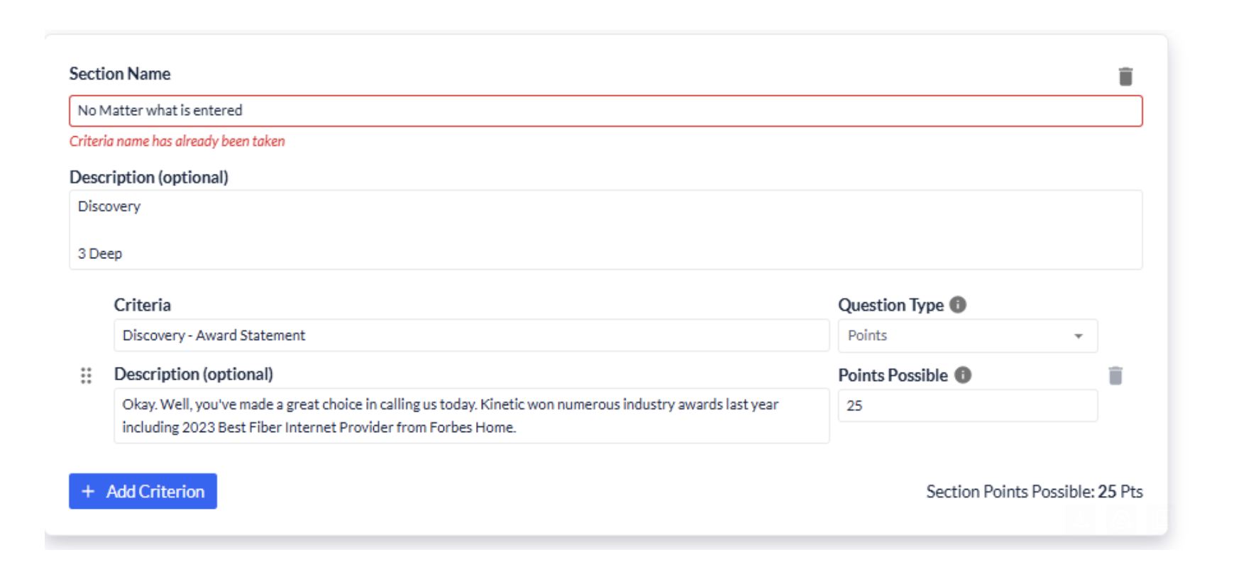 Evaluation Form ERROR: X-Name has already been taken