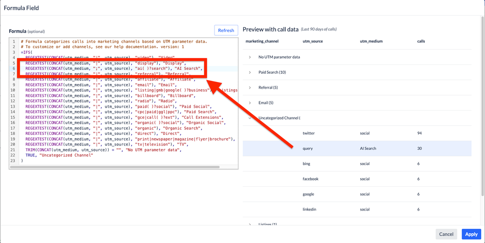 Review your uncategorized calls to find opportunities to map new channels, like AI Search.